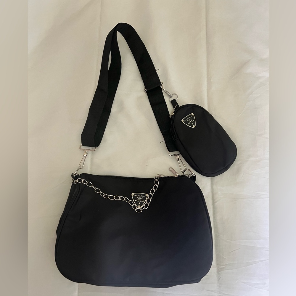 Nylon Women's Crossbody Bag with Chain Detail